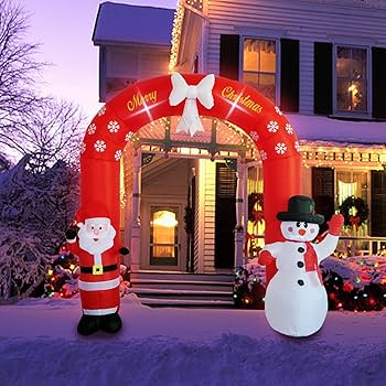 エアブロー　クリスマス インフレータブルアーチ サンタと雪だるま サンタクロースと雪だるまのあるインフレータブルクリスマス